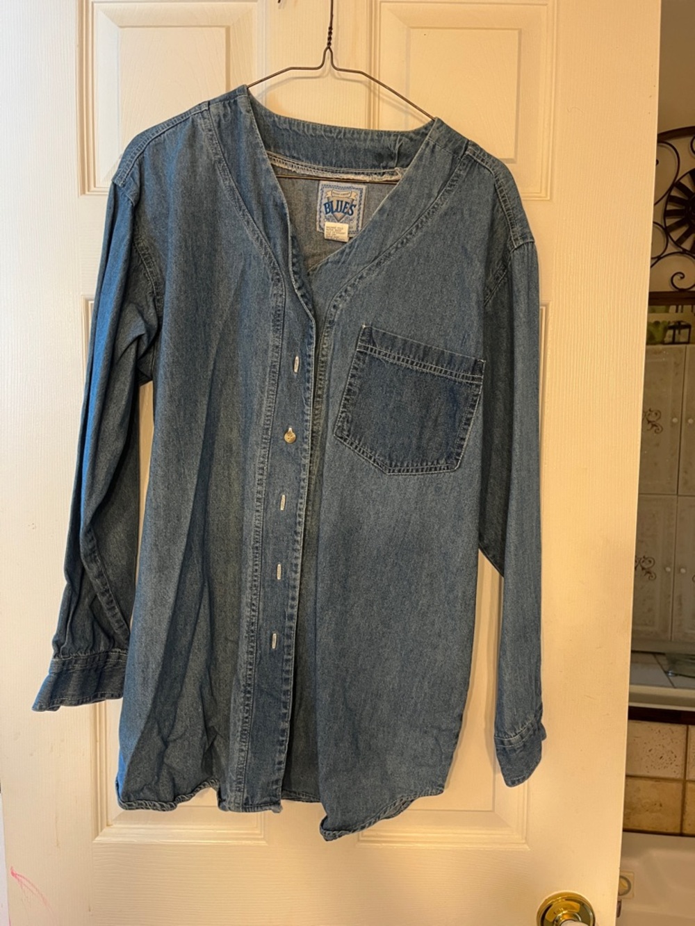 Denim Button-Front Women's Blouse - Blue